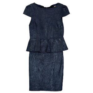 Alice + Olivia Lamb Leather Suede Peplum Shimmer Cocktail Dress Blue Size XS